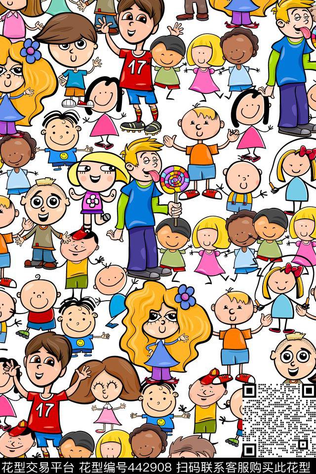 卡通小孩动画传统印花华亿平台下载（图片编号: 442908） - 瓦栏（Walan）