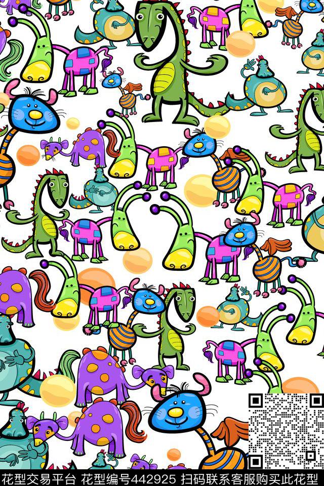 可爱卡通怪兽传统印花华亿平台下载（图片编号: 442925） - 瓦栏（Walan）