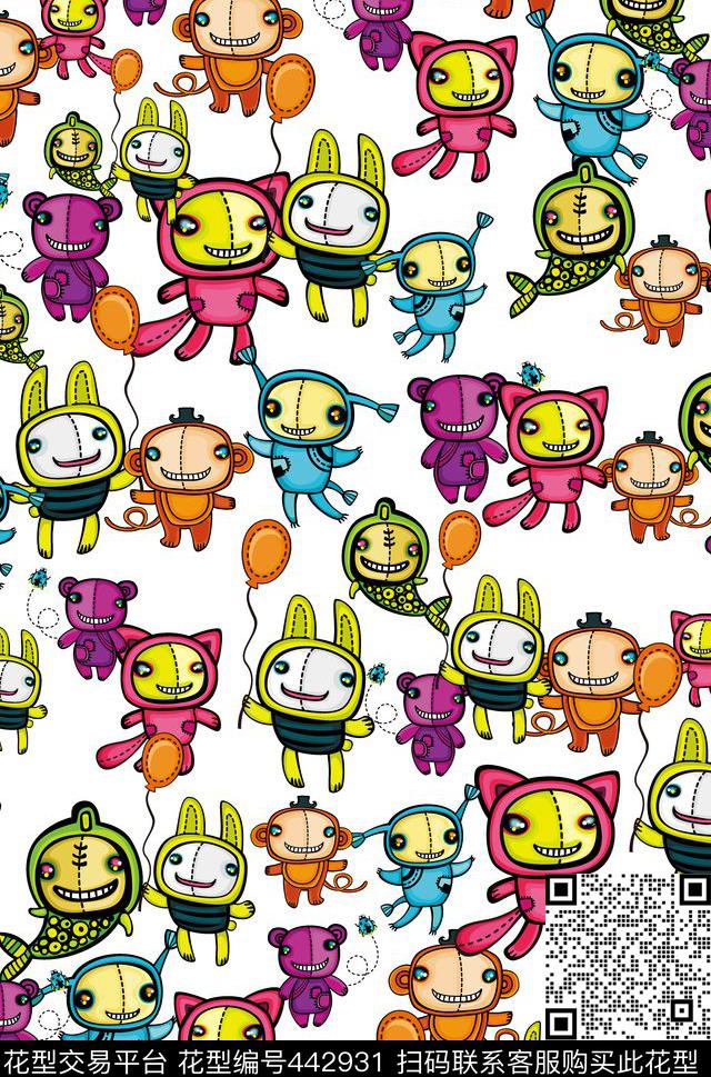 抽象动物卡通传统印花华亿平台下载（图片编号: 442931） - 瓦栏（Walan）