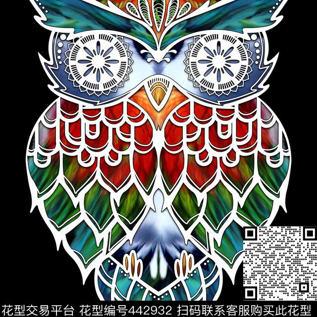 景泰蓝绚丽猫头鹰数码印花华亿平台下载（图片编号: 442932） - 瓦栏（Walan）