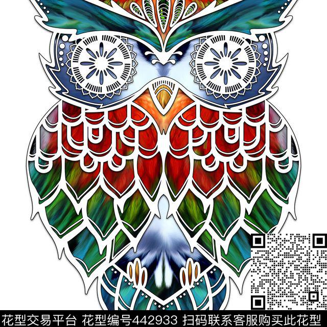 景泰蓝绚丽猫头鹰数码印花华亿平台下载（图片编号: 442933） - 瓦栏（Walan）