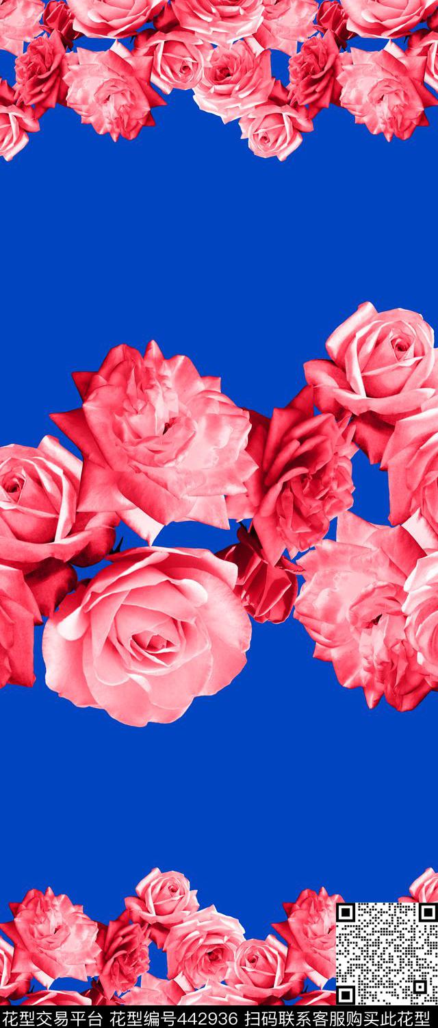 数码定位花卉玫瑰双边定位印花数码印花华亿平台下载（图片编号: 442936） - 瓦栏（Walan）