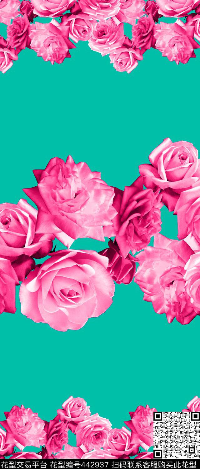 数码定位花卉玫瑰双边定位印花数码印花华亿平台下载（图片编号: 442937） - 瓦栏（Walan）