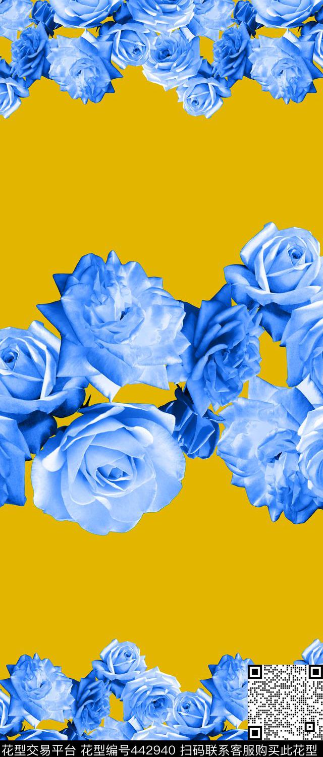 数码定位花卉玫瑰双边定位印花数码印花华亿平台下载（图片编号: 442940） - 瓦栏（Walan）