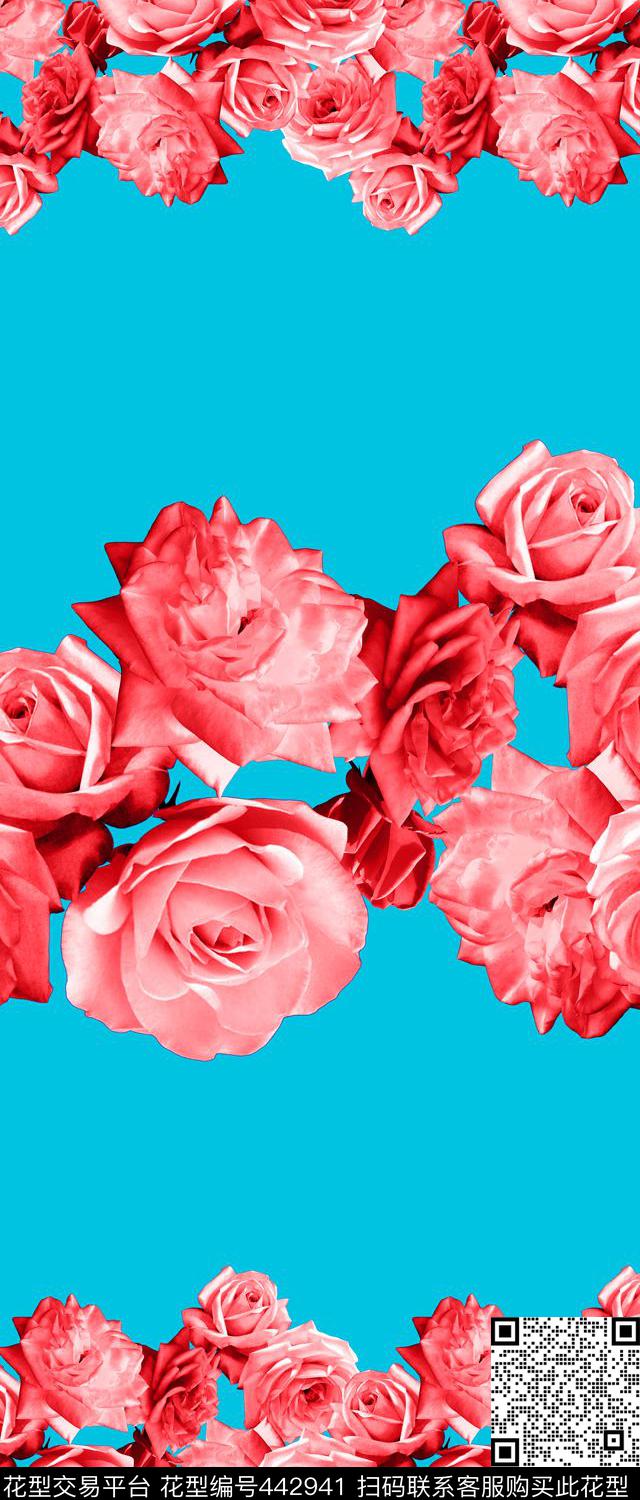数码定位花卉玫瑰双边定位印花数码印花华亿平台下载（图片编号: 442941） - 瓦栏（Walan）