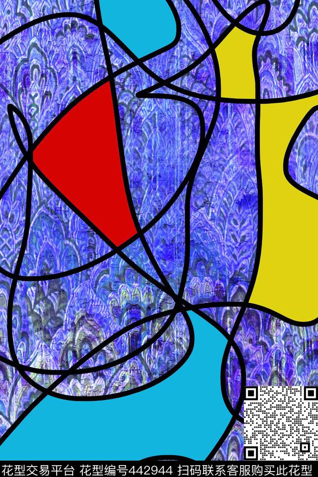 抽象线条民族数码印花华亿平台下载（图片编号: 442944） - 瓦栏（Walan）