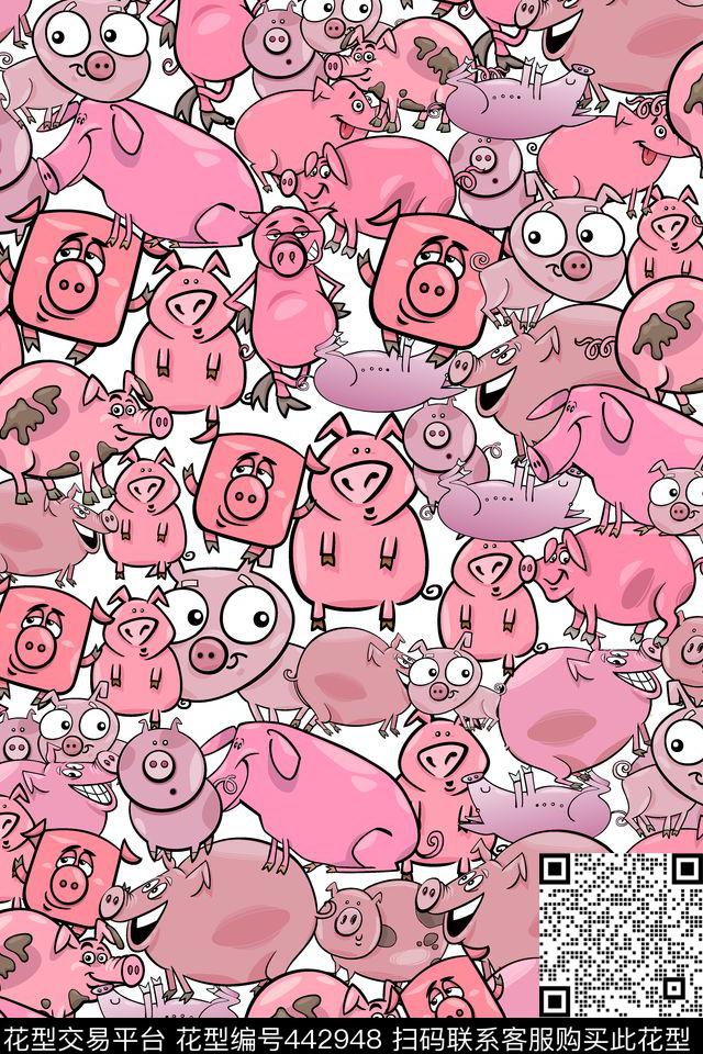 粉色卡通猪传统印花华亿平台下载（图片编号: 442948） - 瓦栏（Walan）