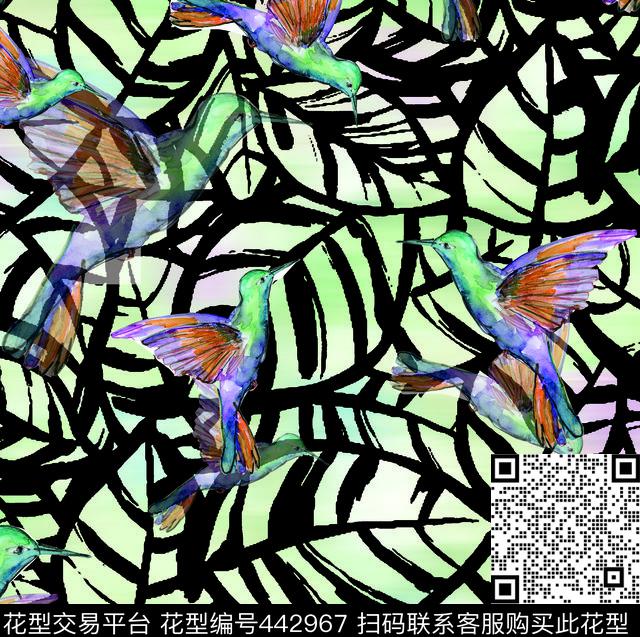面料鸟叶子数码印花华亿平台下载（图片编号: 442967） - 瓦栏（Walan）