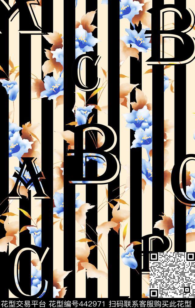 横条花卉面料数码印花华亿平台下载（图片编号: 442971） - 瓦栏（Walan）