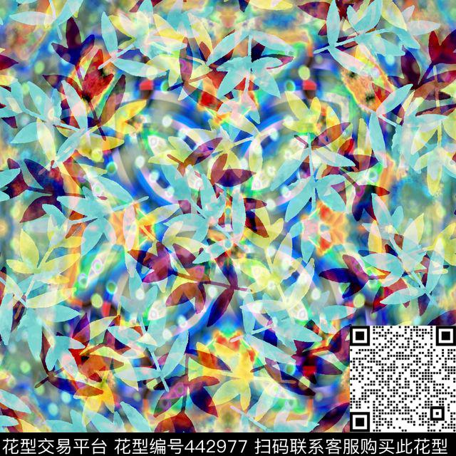 写意热带华亿平台绿植树叶数码印花华亿平台下载（图片编号: 442977） - 瓦栏（Walan）