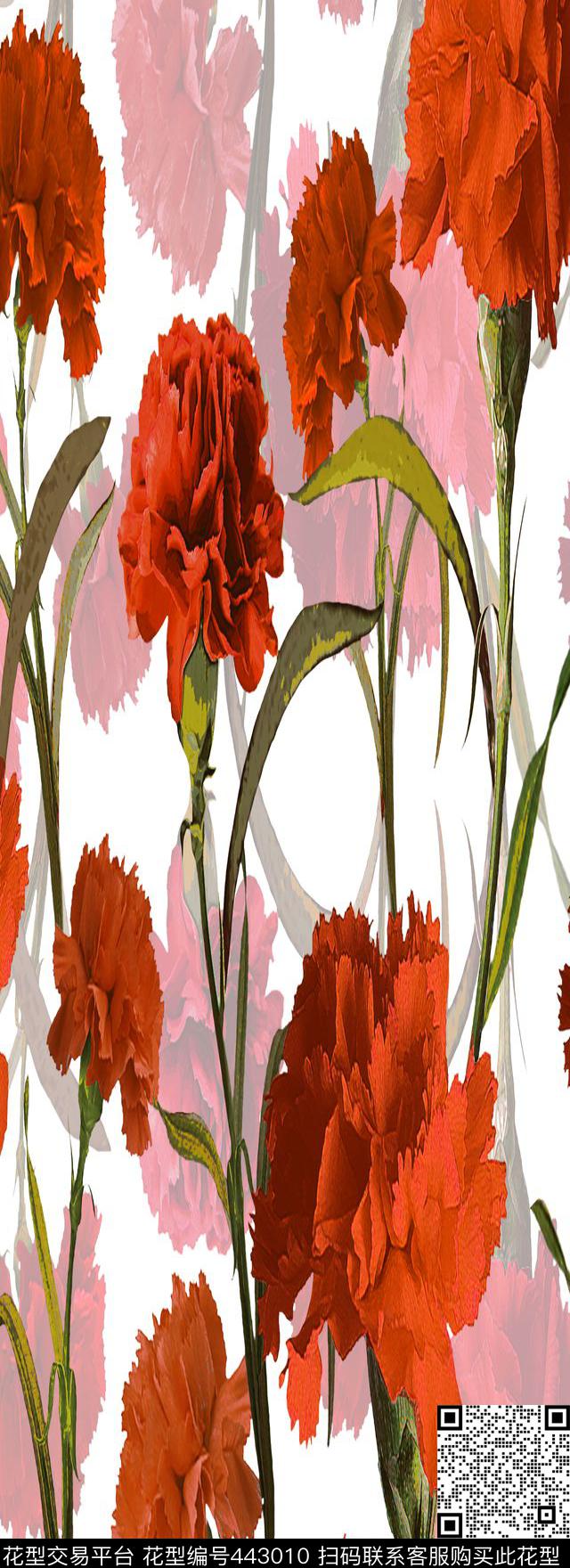 拉伸过度康乃馨简单数码印花华亿平台下载（图片编号: 443010） - 瓦栏（Walan）