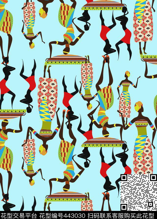 时尚卡通非洲壁画人物插画数码印花华亿平台下载（图片编号: 443030） - 瓦栏（Walan）