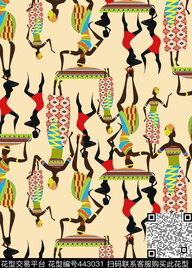 时尚卡通非洲壁画人物插画数码印花华亿平台下载（图片编号: 443031） - 瓦栏（Walan）