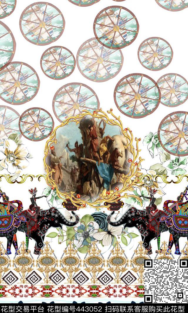 欧式人物花边民族风几何花纹数码印花华亿平台下载（图片编号: 443052） - 瓦栏（Walan）