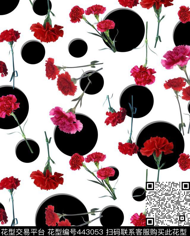 花卉康乃馨立体波点数码印花华亿平台下载（图片编号: 443053） - 瓦栏（Walan）