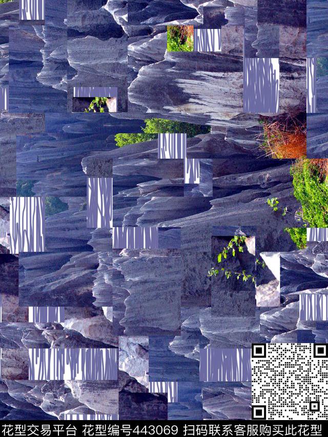 抽象风景几何数码印花华亿平台下载（图片编号: 443069） - 瓦栏（Walan）