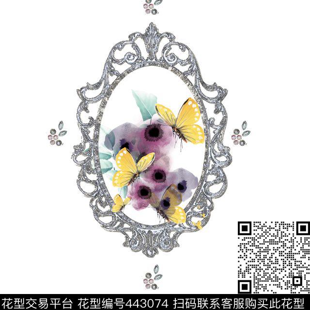 定位蝴蝶花边时尚优雅数码印花华亿平台下载（图片编号: 443074） - 瓦栏（Walan）