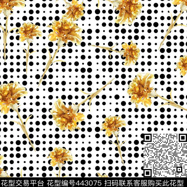 波点花卉简约时尚数码印花华亿平台下载（图片编号: 443075） - 瓦栏（Walan）