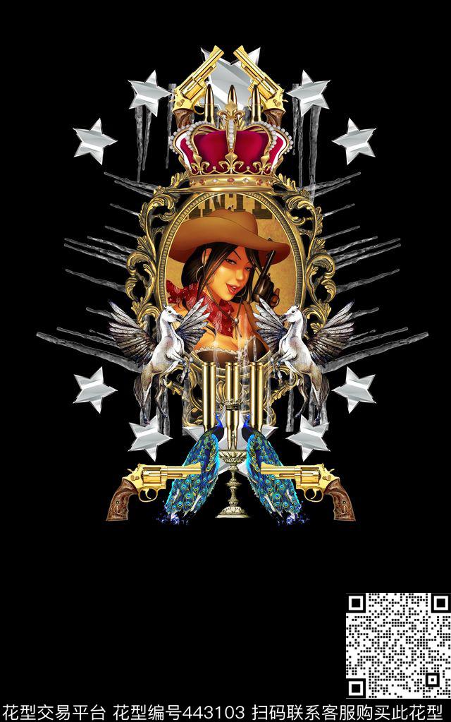 定位流行时尚美女牛仔数码印花华亿平台下载（图片编号: 443103） - 瓦栏（Walan）