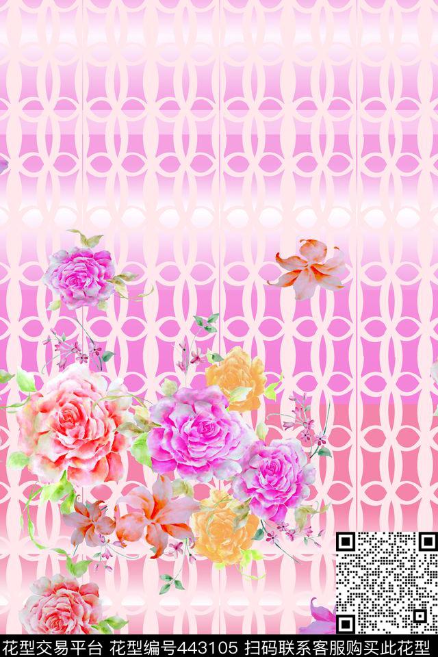 花卉玫瑰百合手绘传统印花华亿平台下载（图片编号: 443105） - 瓦栏（Walan）