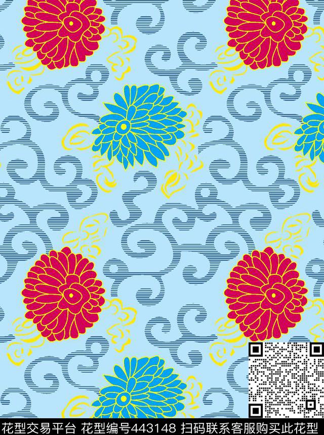 花花儿线条传统印花华亿平台下载（图片编号: 443148） - 瓦栏（Walan）