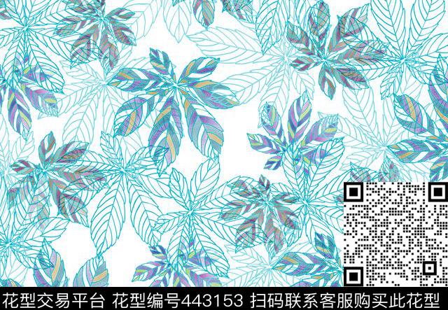 简约树叶植物叶数码印花华亿平台下载（图片编号: 443153） - 瓦栏（Walan）