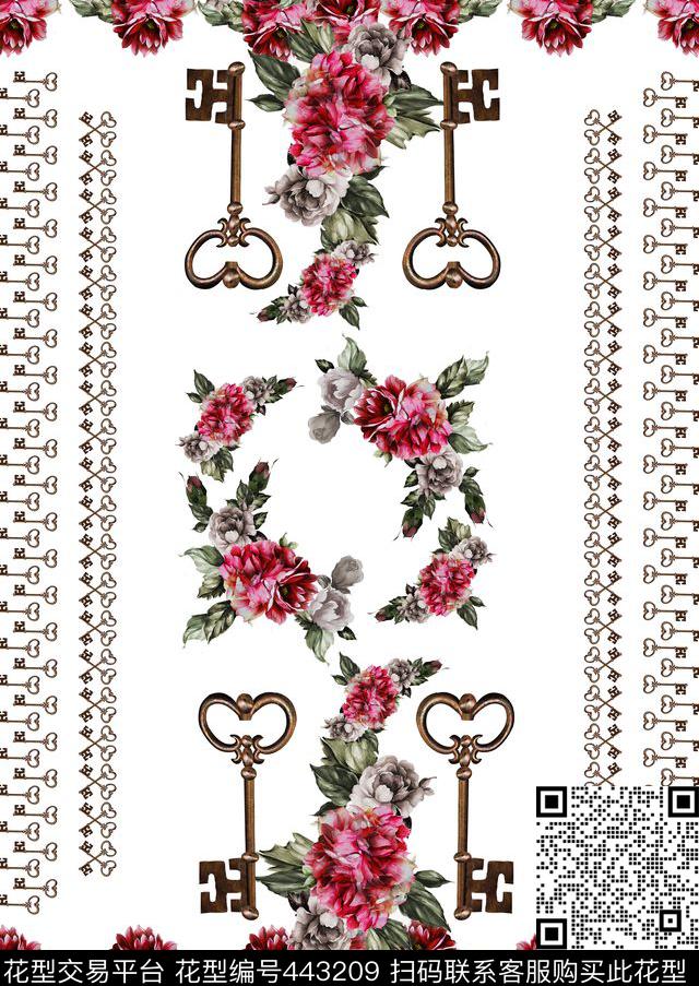 花卉欧式钥匙数码印花华亿平台下载（图片编号: 443209） - 瓦栏（Walan）