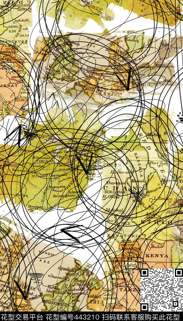 地图线条休闲数码印花华亿平台下载（图片编号: 443210） - 瓦栏（Walan）