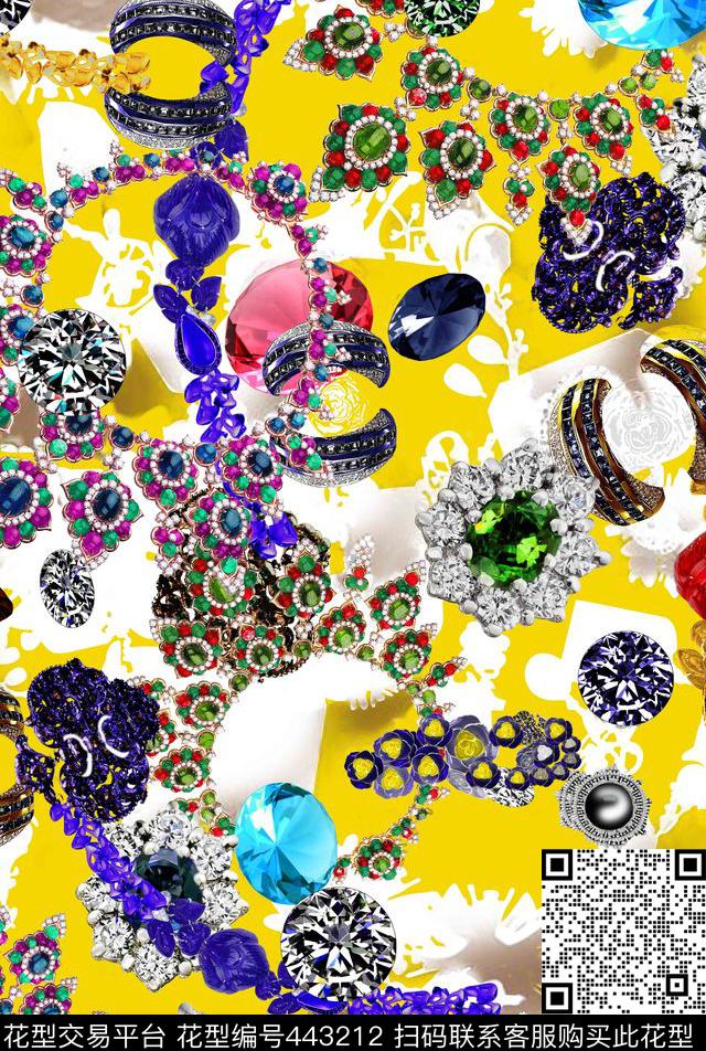 时尚宝石珠宝花数码印花华亿平台下载（图片编号: 443212） - 瓦栏（Walan）