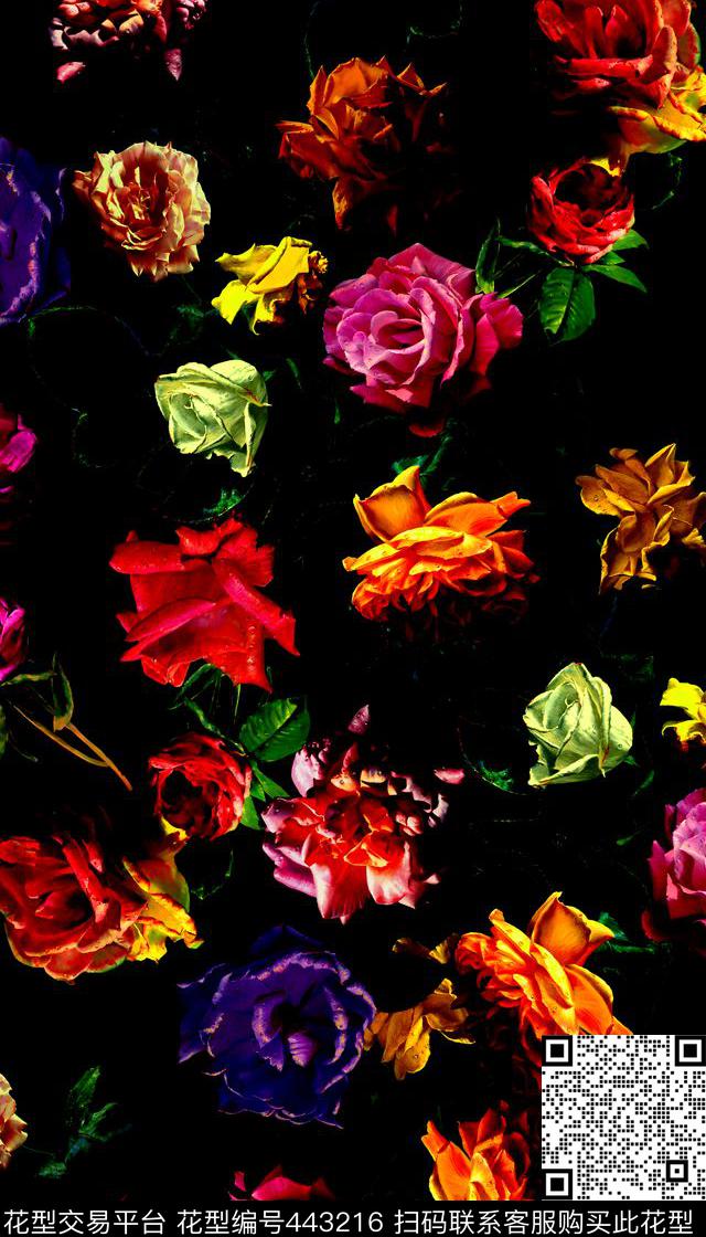 油画风立体感花卉数码印花华亿平台下载（图片编号: 443216） - 瓦栏（Walan）