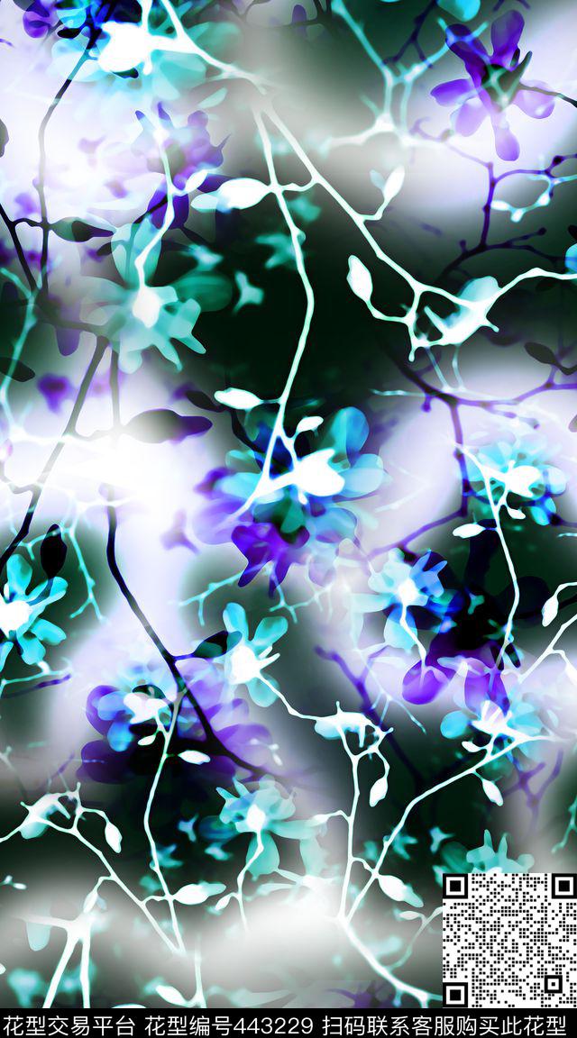 抽象滤色枝条数码印花华亿平台下载（图片编号: 443229） - 瓦栏（Walan）