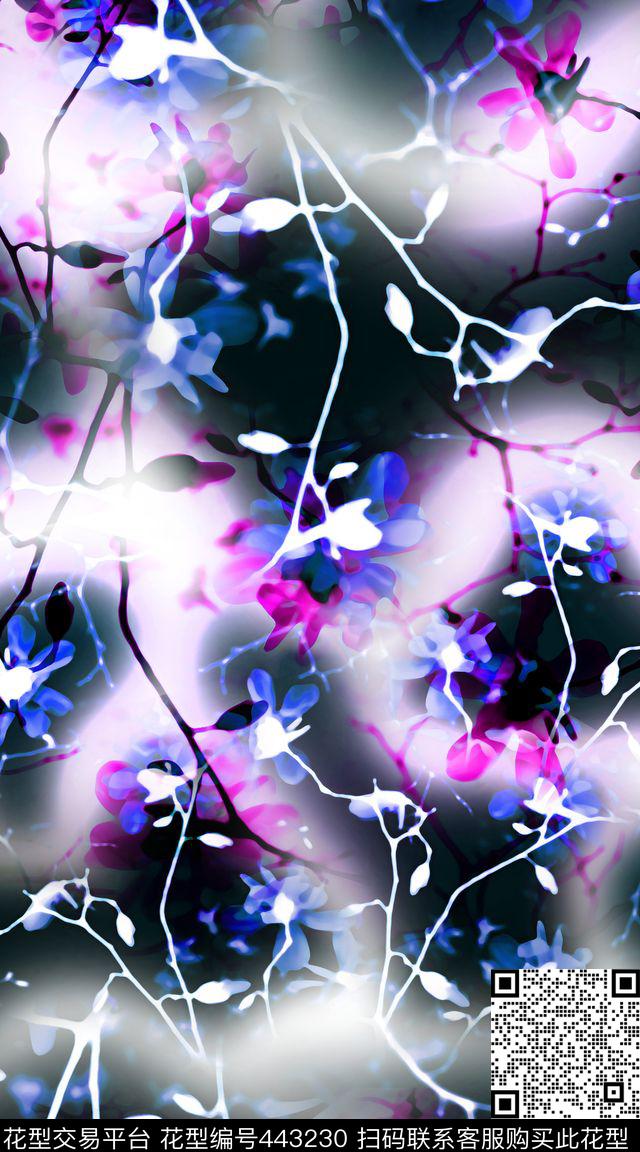 抽象滤色枝条数码印花华亿平台下载（图片编号: 443230） - 瓦栏（Walan）