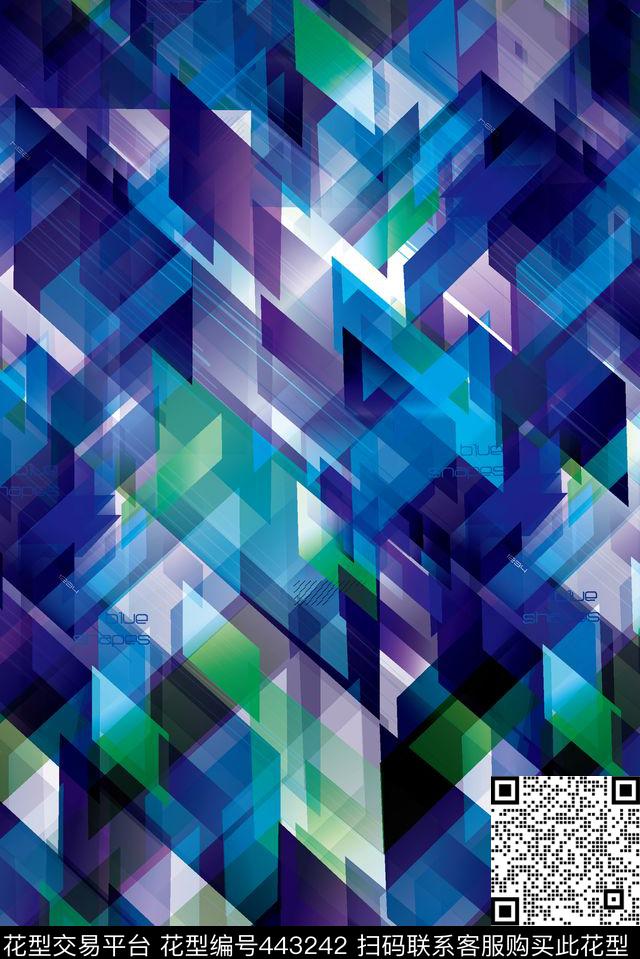 抽象几何蓝色数码印花华亿平台下载（图片编号: 443242） - 瓦栏（Walan）