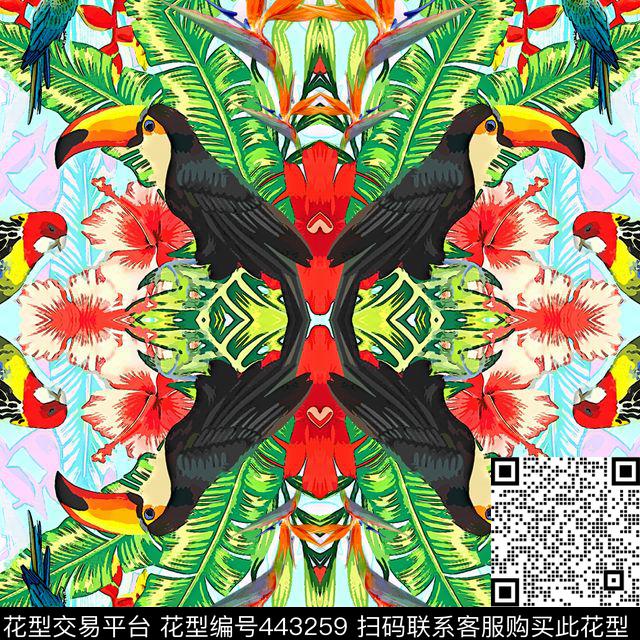 大嘴鸟花鸟热带数码印花华亿平台下载（图片编号: 443259） - 瓦栏（Walan）