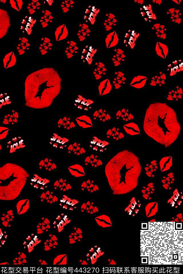 趣味love主题红唇传统印花华亿平台下载（图片编号: 443270） - 瓦栏（Walan）