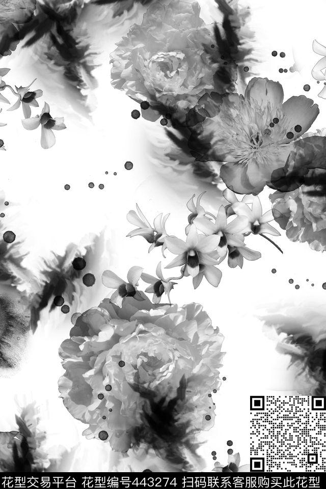 写意水墨风格花卉数码印花华亿平台下载（图片编号: 443274） - 瓦栏（Walan）