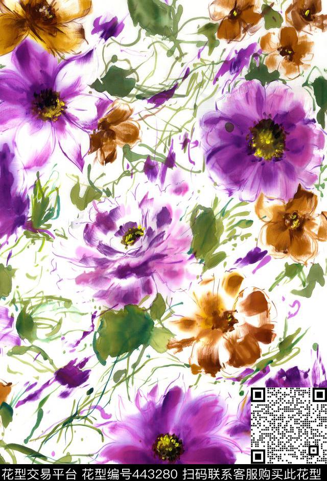 手绘华亿平台抽象数码印花华亿平台下载（图片编号: 443280） - 瓦栏（Walan）