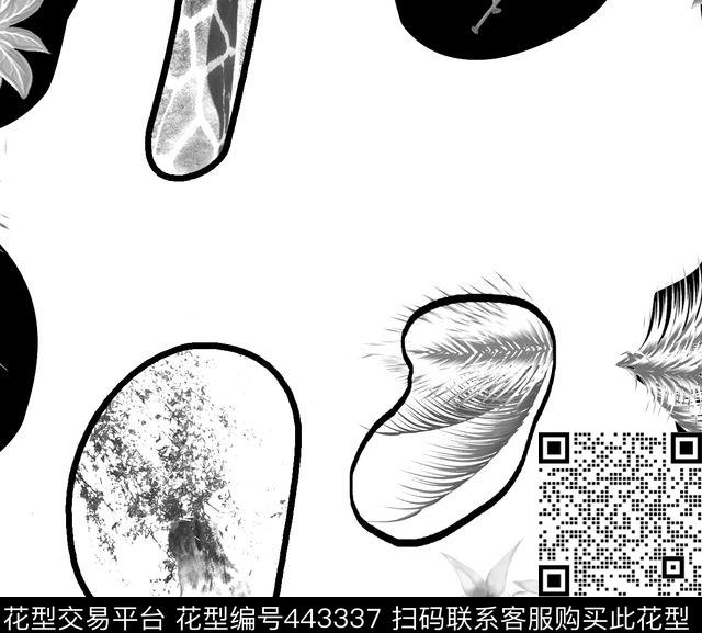趣味圆点黑白热带风情传统印花华亿平台下载（图片编号: 443337） - 瓦栏（Walan）
