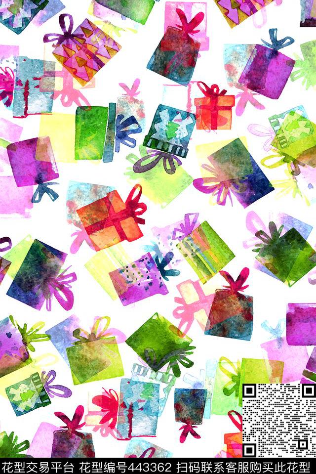 礼物墨迹手绘数码印花华亿平台下载（图片编号: 443362） - 瓦栏（Walan）