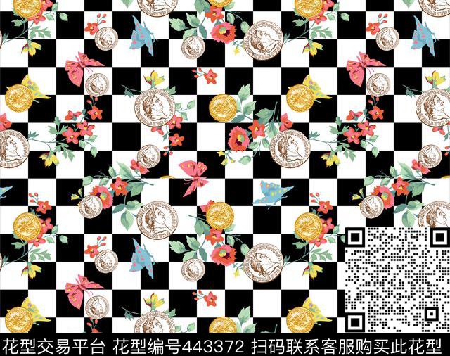 动物蝴蝶格子几何图形数码印花华亿平台下载（图片编号: 443372） - 瓦栏（Walan）