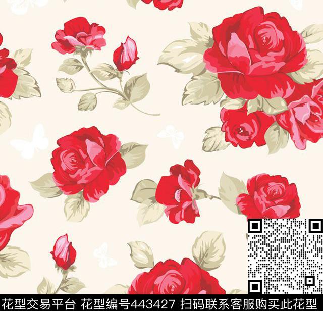 花卉玫瑰淡雅传统印花华亿平台下载（图片编号: 443427） - 瓦栏（Walan）