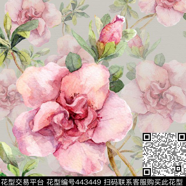 花卉欧美手绘数码印花华亿平台下载（图片编号: 443449） - 瓦栏（Walan）