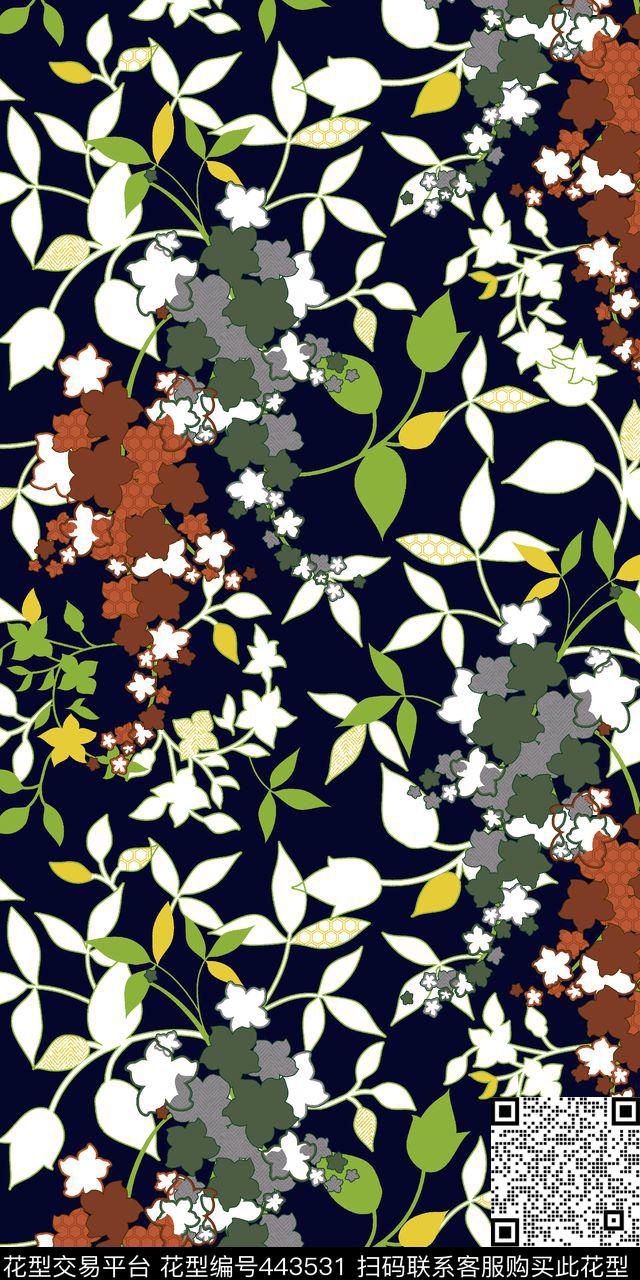 清新清新花卉叶子植物花草植物传统印花华亿平台下载（图片编号: 443531） - 瓦栏（Walan）