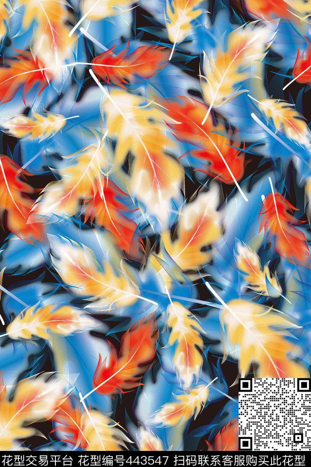 炫彩抽象羽毛数码印花华亿平台下载（图片编号: 443547） - 瓦栏（Walan）