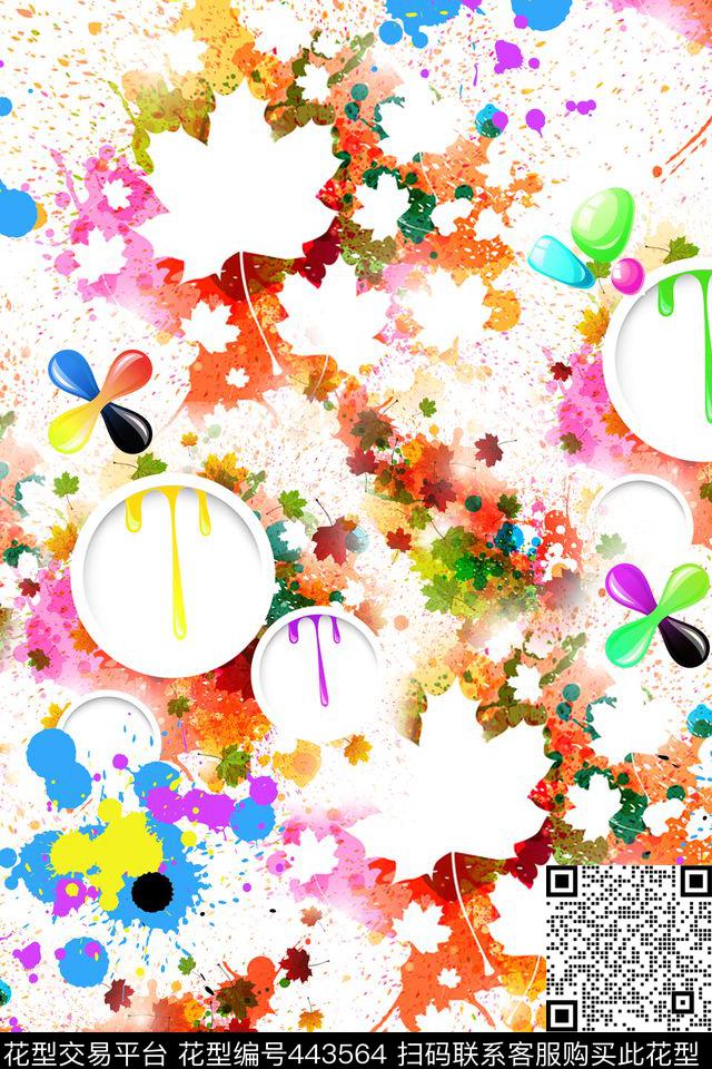 抽象水墨画立体圆圈镂空枫叶数码印花华亿平台下载（图片编号: 443564） - 瓦栏（Walan）