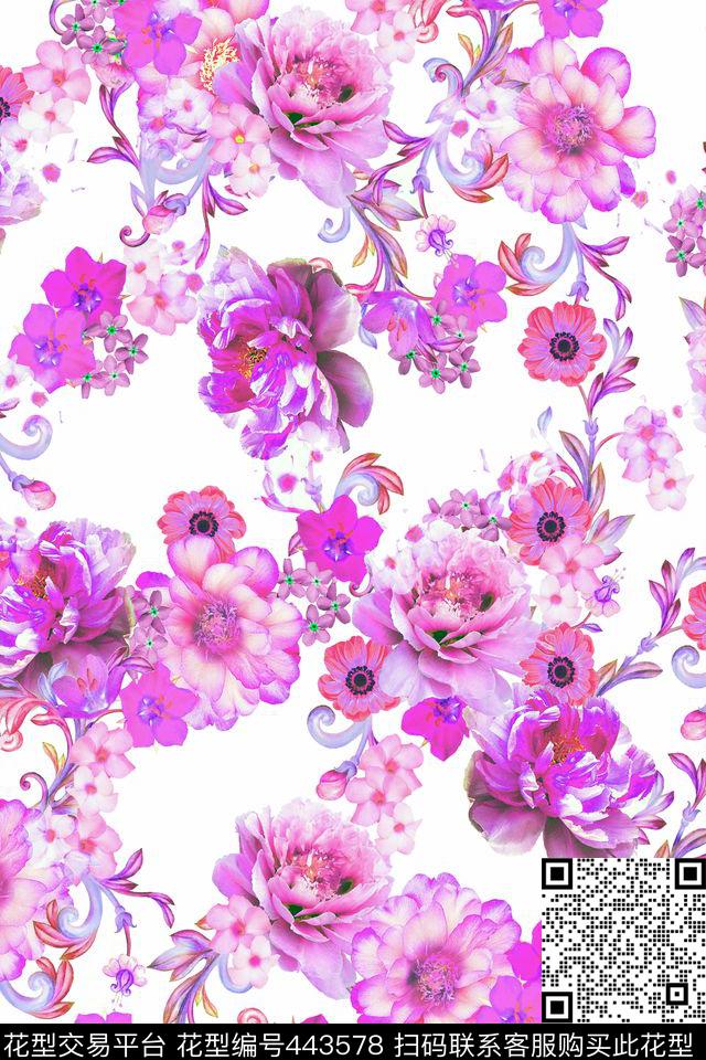 都市花卉炫彩花卉.数码印花华亿平台下载（图片编号: 443578） - 瓦栏（Walan）