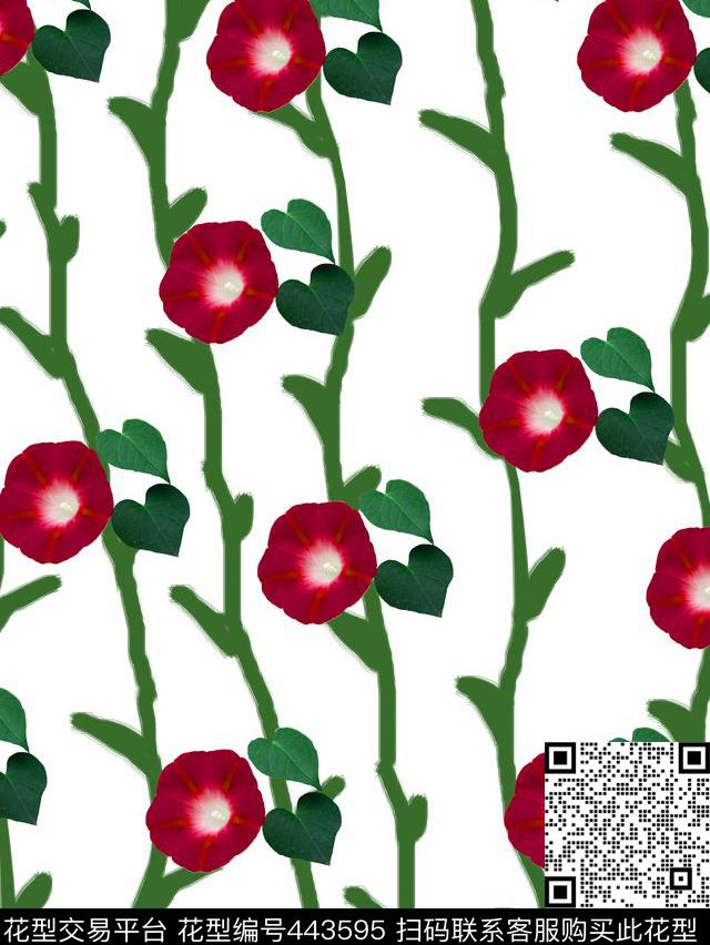 花卉时尚简约藤蔓数码印花华亿平台下载（图片编号: 443595） - 瓦栏（Walan）
