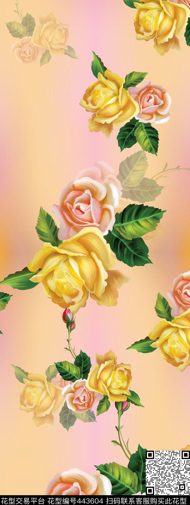 朦胧系列定位花花卉数码印花华亿平台下载（图片编号: 443604） - 瓦栏（Walan）