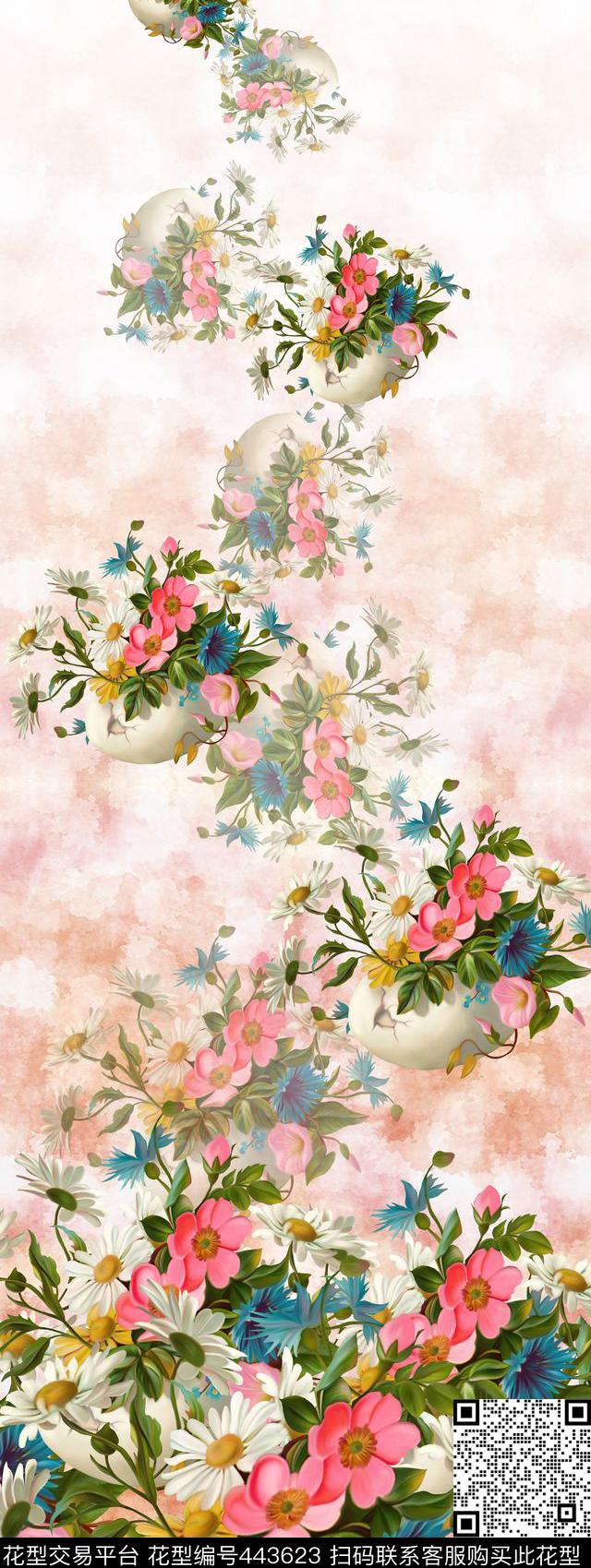 朦胧系列定位花盆栽数码印花华亿平台下载（图片编号: 443623） - 瓦栏（Walan）