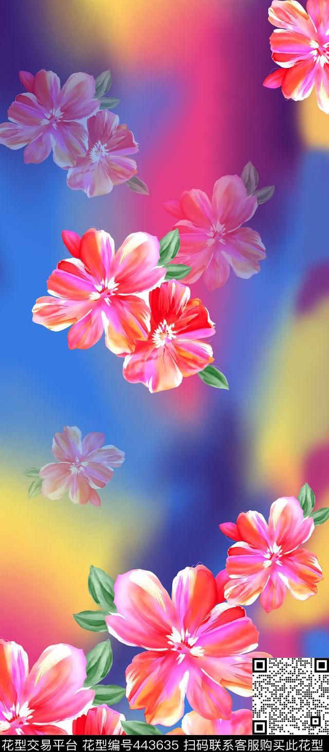 双边定位手绘花服装数码印花华亿平台下载（图片编号: 443635） - 瓦栏（Walan）